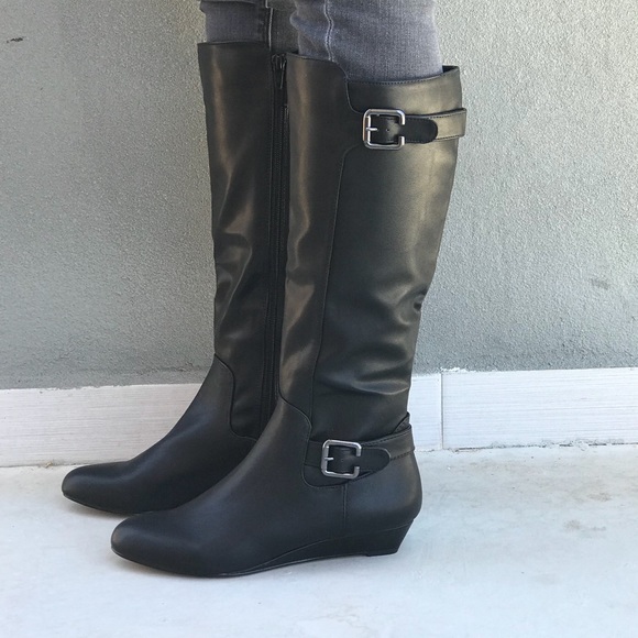 Black Demi Wedge Tall Boots - Picture 4 of 5